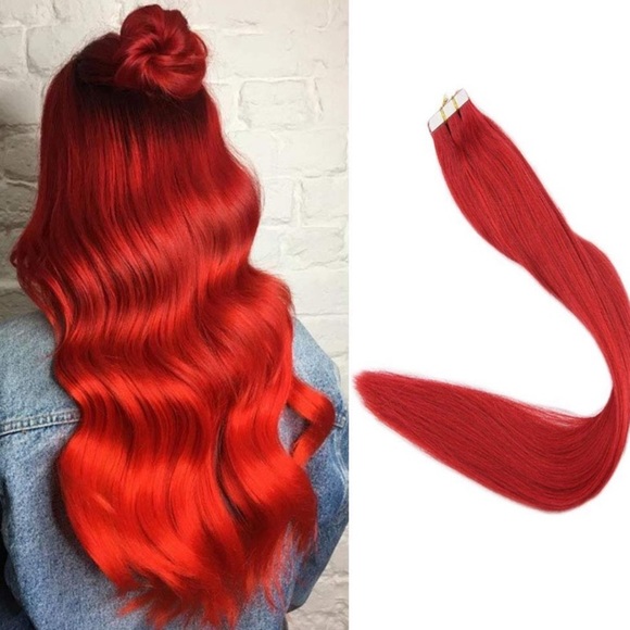 ✨ 18” ⭐️4 PACK 100 GRAMS RED HUMAN HAIR TAPE INS main image 6